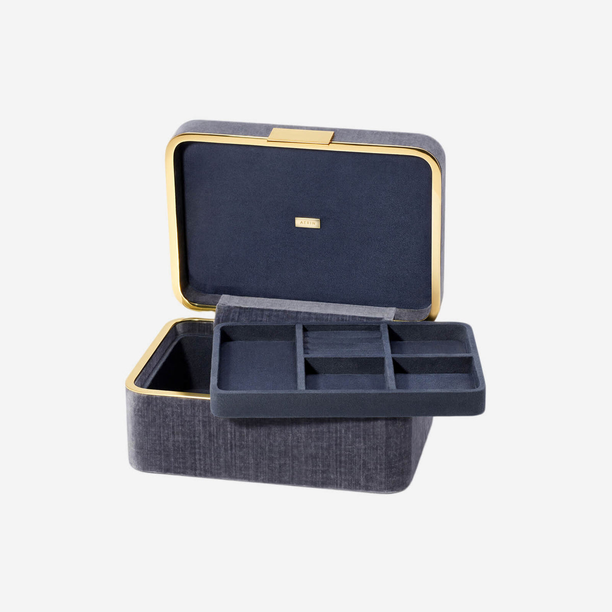 Bonadea Aerin Beauvais Velvet Jewellery Box Dusk Blue