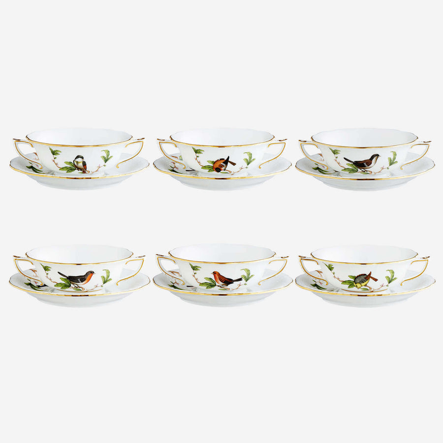 Herend Foret Bird Consommé Cup & Saucer - Set of 6