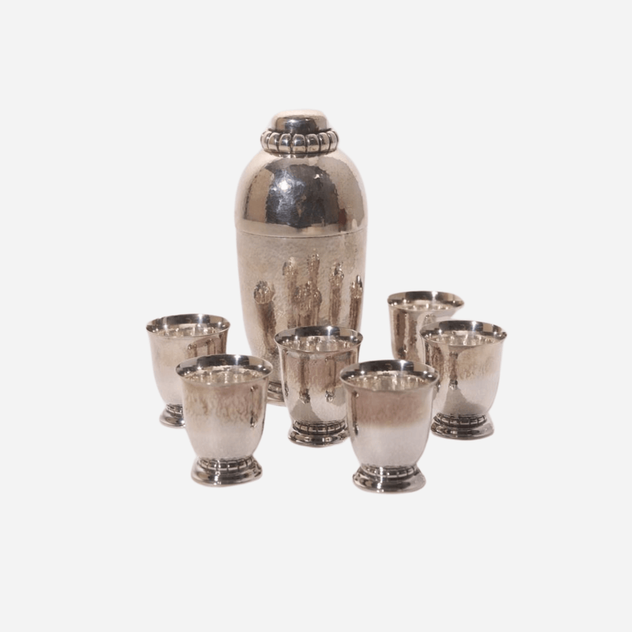 Antiques & Vintage Antique Silver Cocktail Shaker & Six Glasses