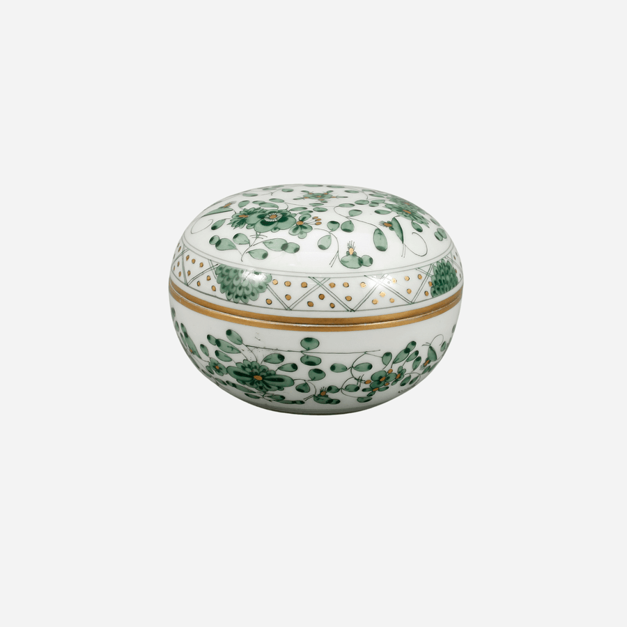 Bonadea Antique Meissen Green Indian Flower Trinket Box