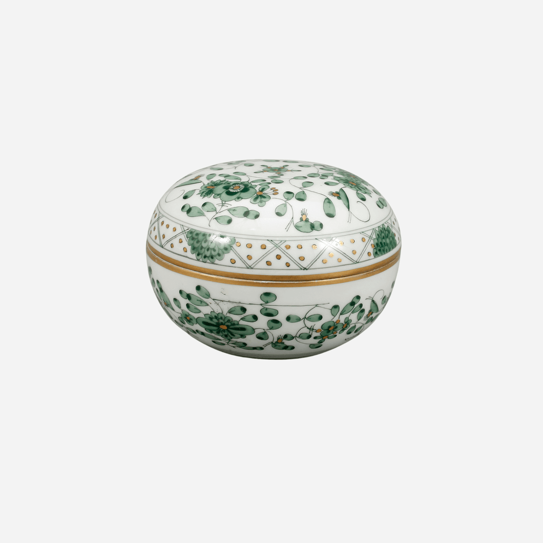 Antique Meissen Green Indian Flower Trinket Box