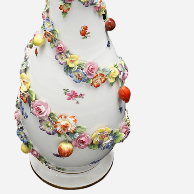 Bonadea Antique Meissen Floral & Fruit Encrusted Bottle