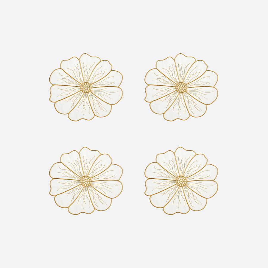 Bonadea Anemone Coaster White & Gold - Set of 4