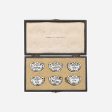 Load image into Gallery viewer, Cased Porcelain &amp; Silver Decanter Labels - Set of 6
