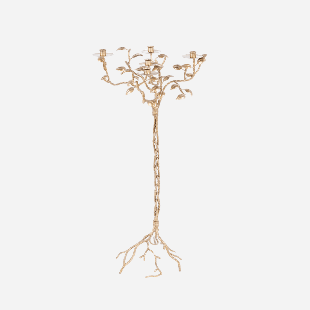 Antique Gold-Lacquered Metal Tree Candelabra