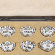 Load image into Gallery viewer, Cased Porcelain &amp; Silver Decanter Labels - Set of 6
