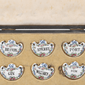 Cased Porcelain & Silver Decanter Labels - Set of 6