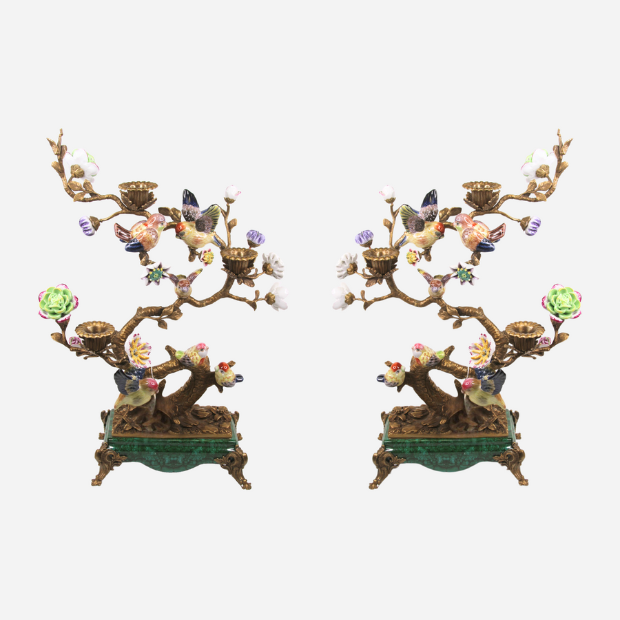 Bonadea A Pair of Porcelain and Ormolu Bird Candelabras