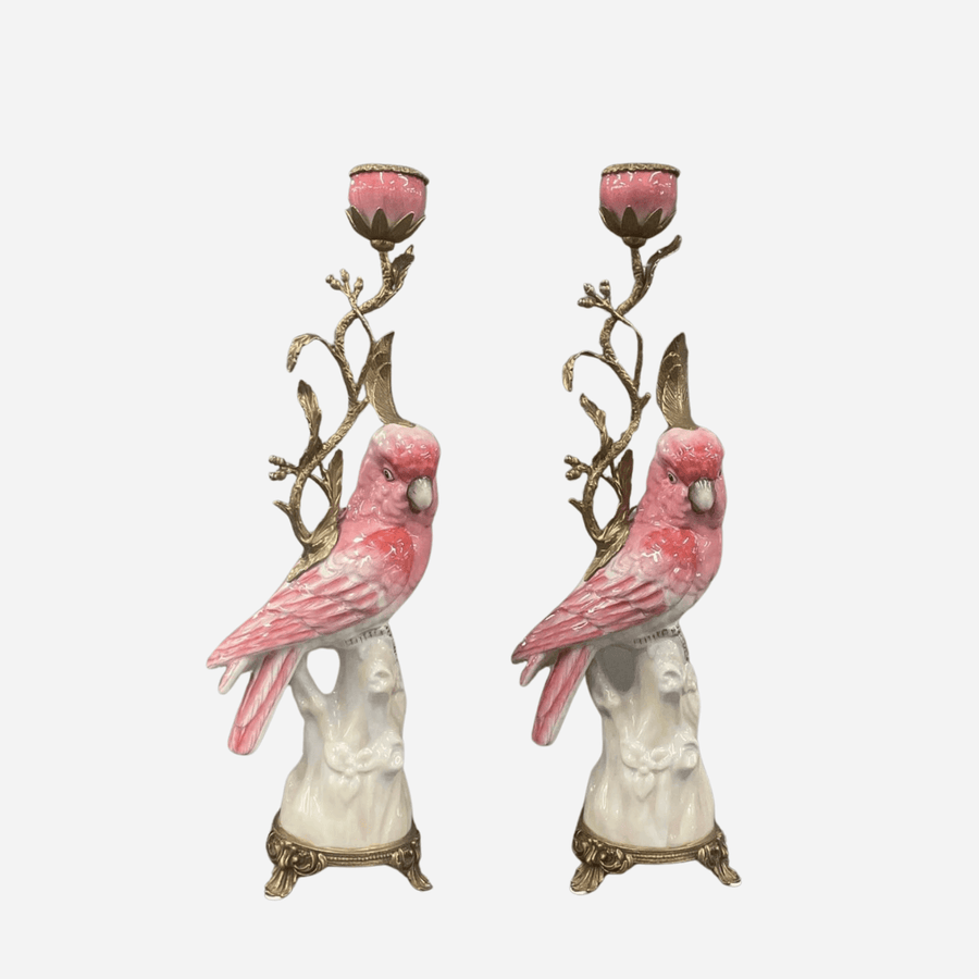 Bonadea A Pair of Parrot Candlesticks