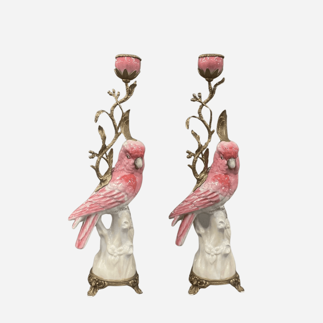 A Pair of Parrot Candlesticks