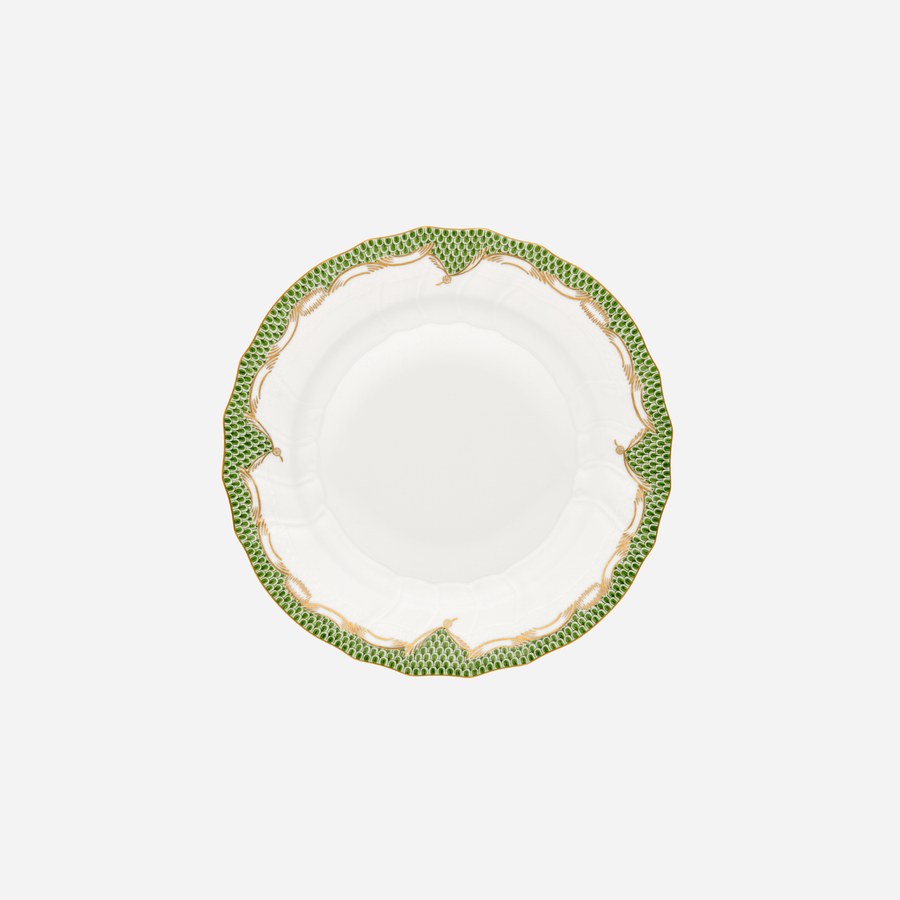 Herend Fish Scale Green & Gold Dinner Plate Rocaille