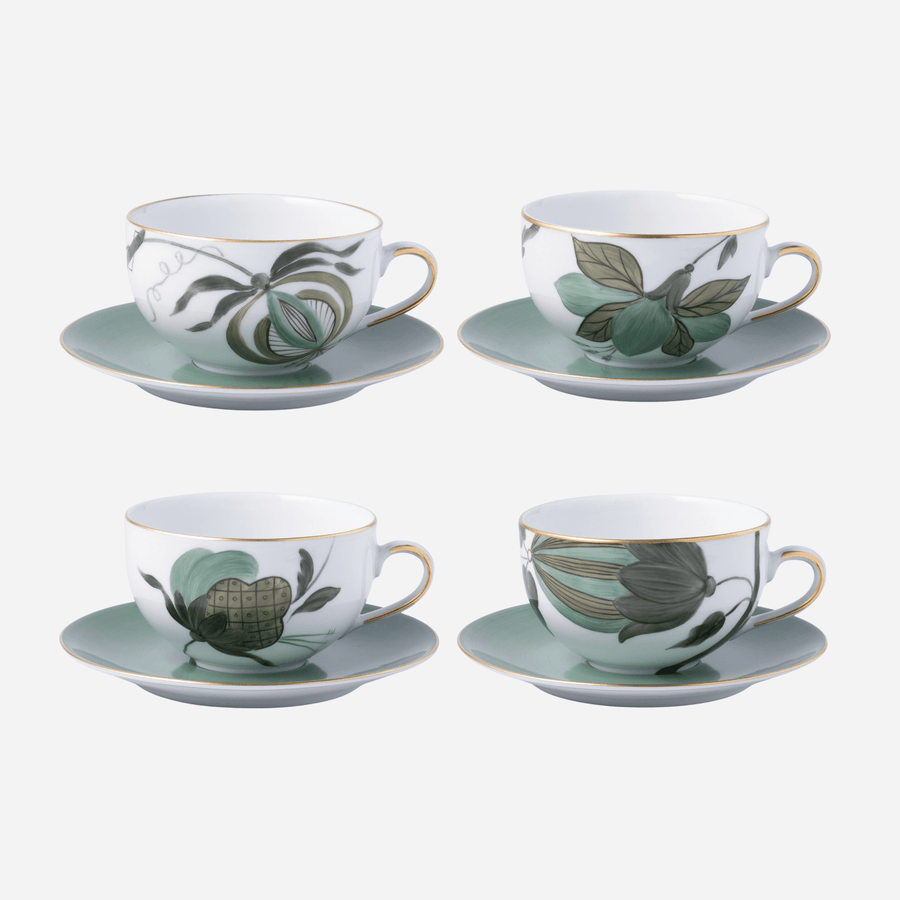 Marie Daâge Jardins d’Udaipur Teacup & Saucer - Set of 4