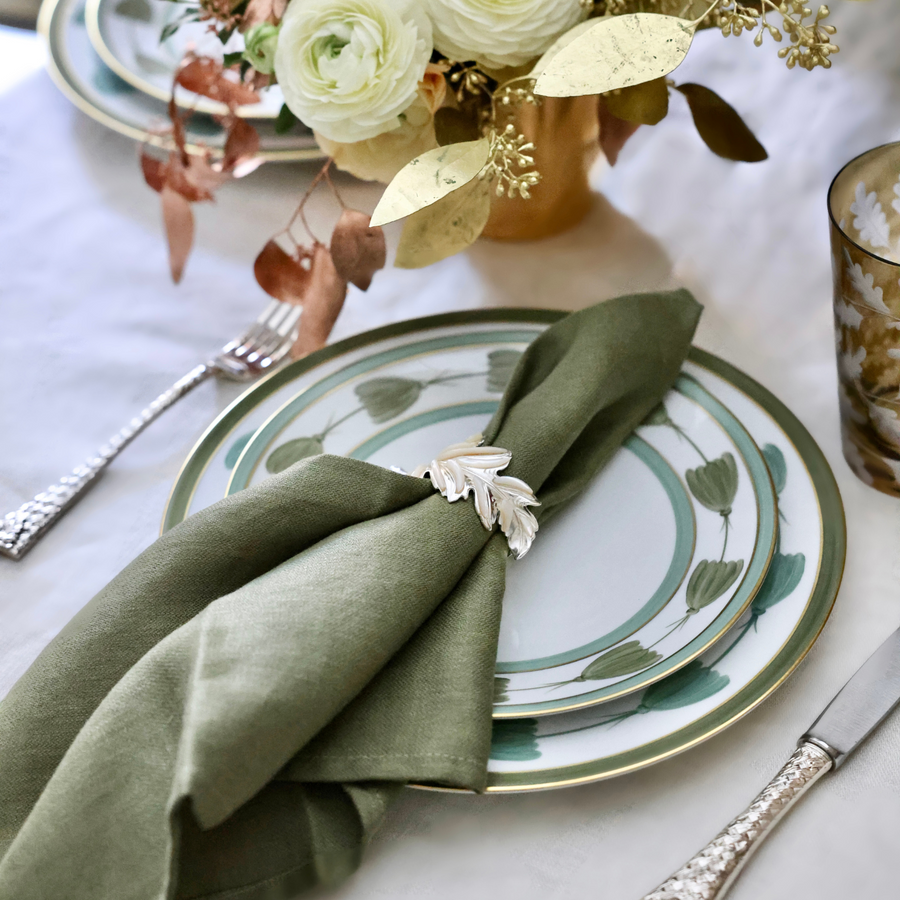 L'Objet Olive Linen Sateen Napkins - Set of 4