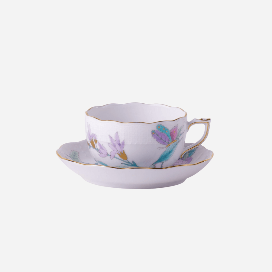 Herend Royal Garden Flower Teacup & Saucer Turquoise