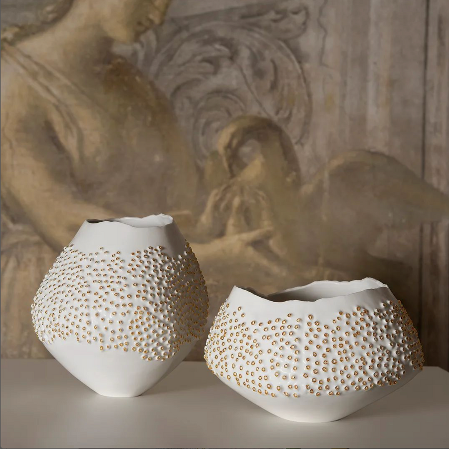 Fos Ceramiche Porifera White and Gold Vase