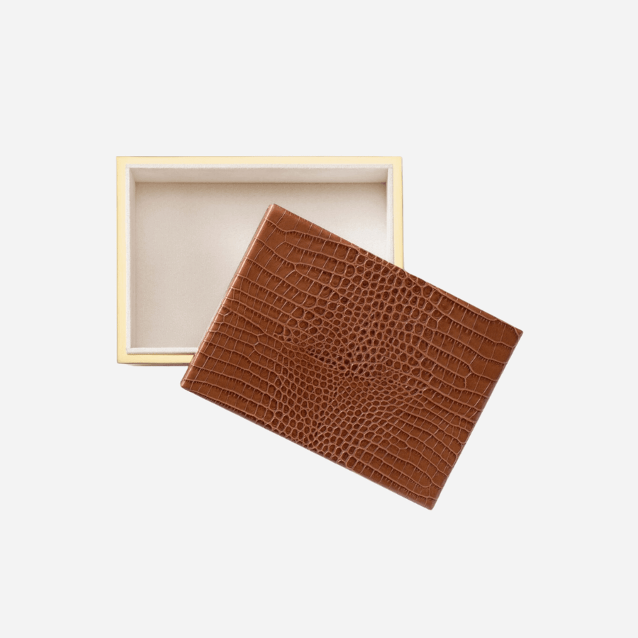 Aerin Classic Croc Leather Box Small - Chestnut