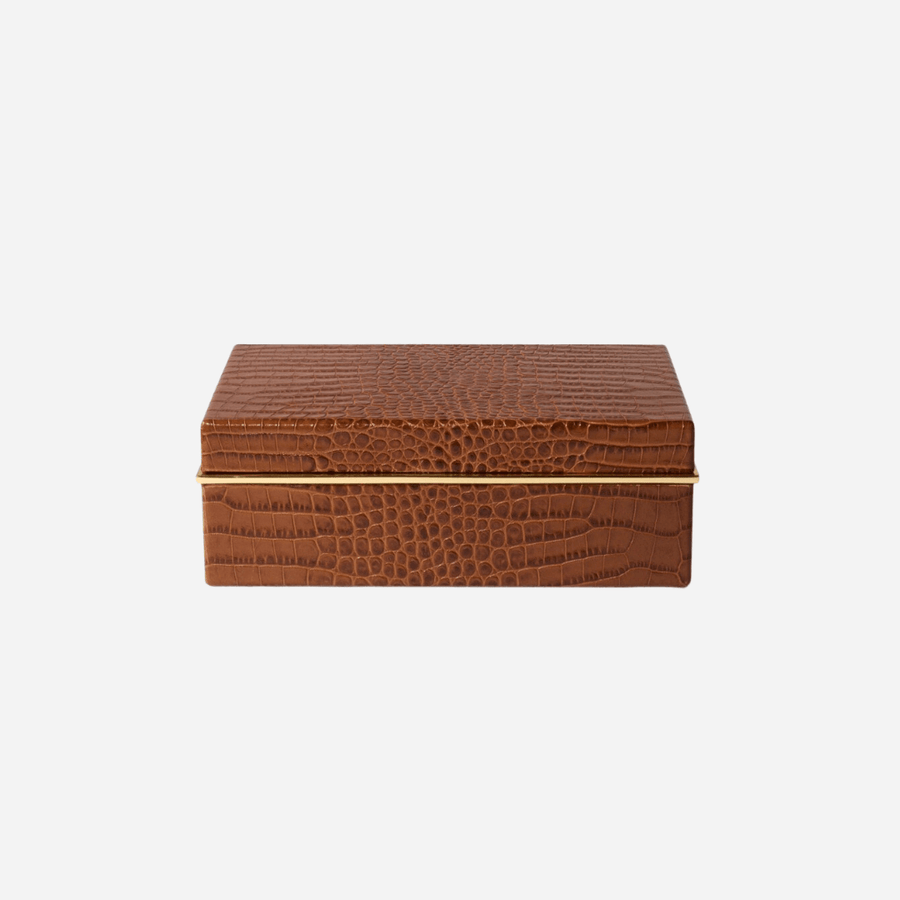 Aerin Classic Croc Leather Box Small - Chestnut