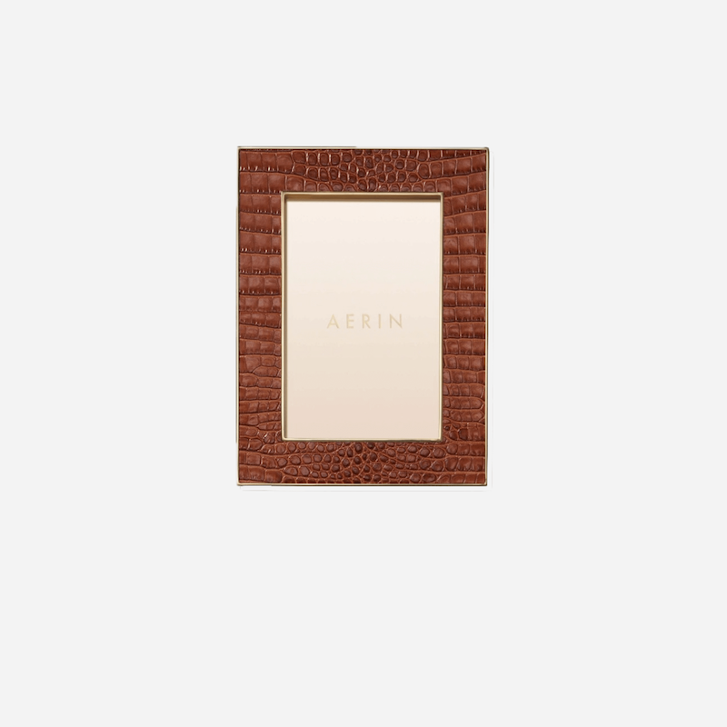 Aerin Classic Croc Leather Frame 4x6 - Chestnut