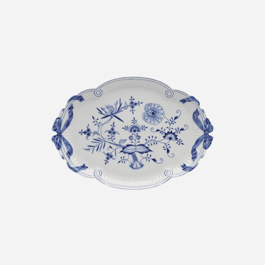 Antiques & Vintage Antique Meissen Blue Onion Platter with Bows