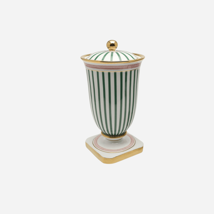 Antiques & Vintage A Pair of Antique Green Striped Porcelain Urns