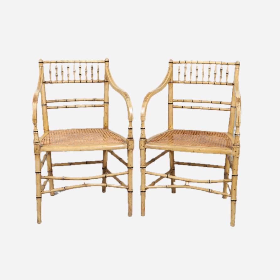 Antiques & Vintage A Pair of Cream Painted Simulated Bamboo Elbow Chairs