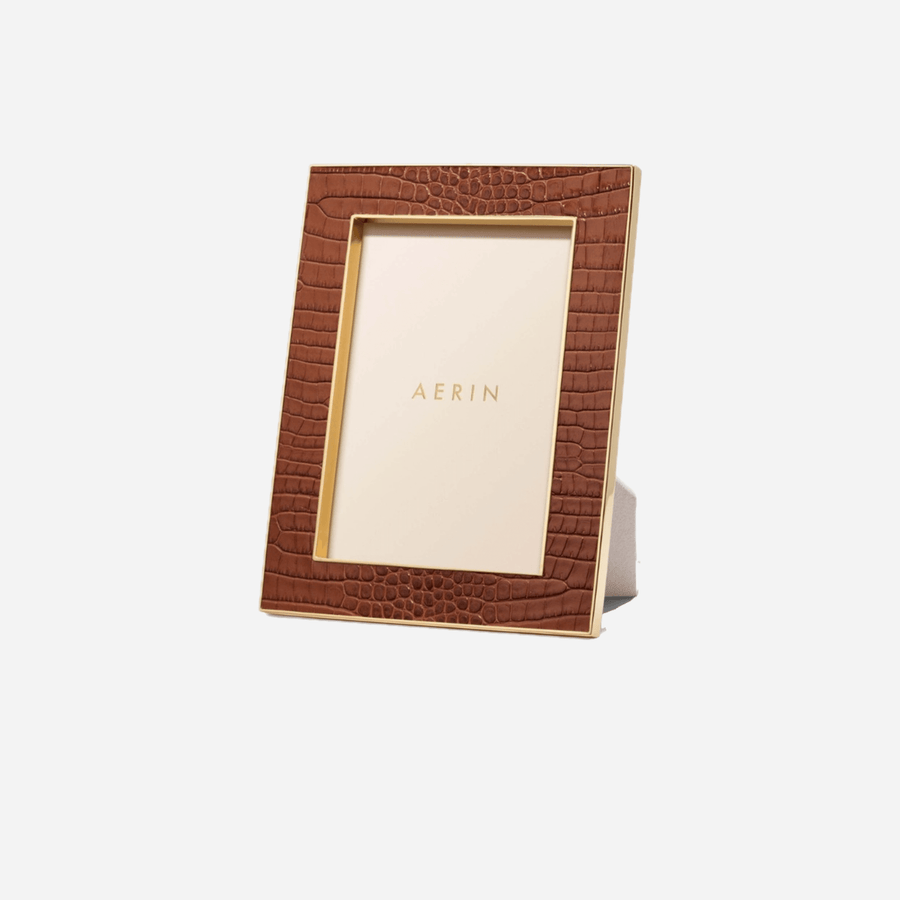 Aerin Classic Croc Leather Frame 5x7 - Chestnut