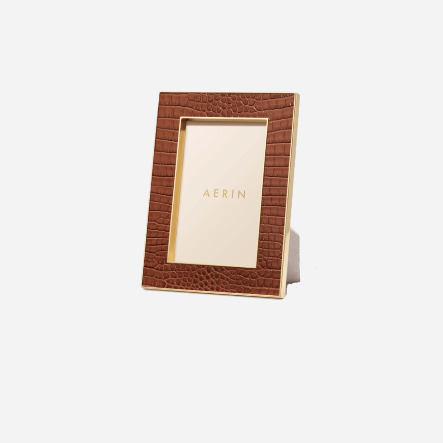 Aerin Classic Croc Leather Frame 4x6 - Chestnut