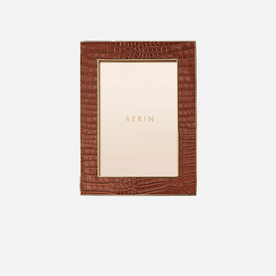 Aerin Classic Croc Leather Frame 5x7 - Chestnut