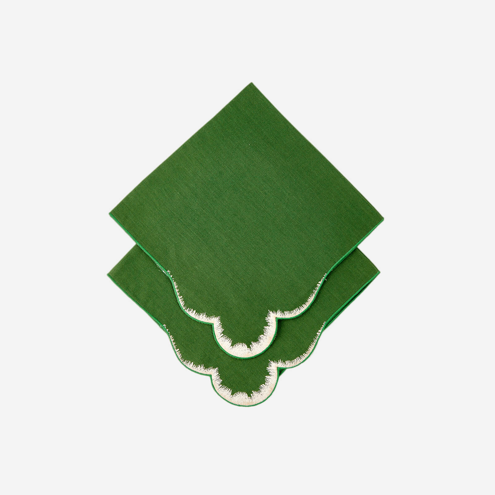 Elegant Emeral Green Embroidered Linen Placemats and Napkins Set